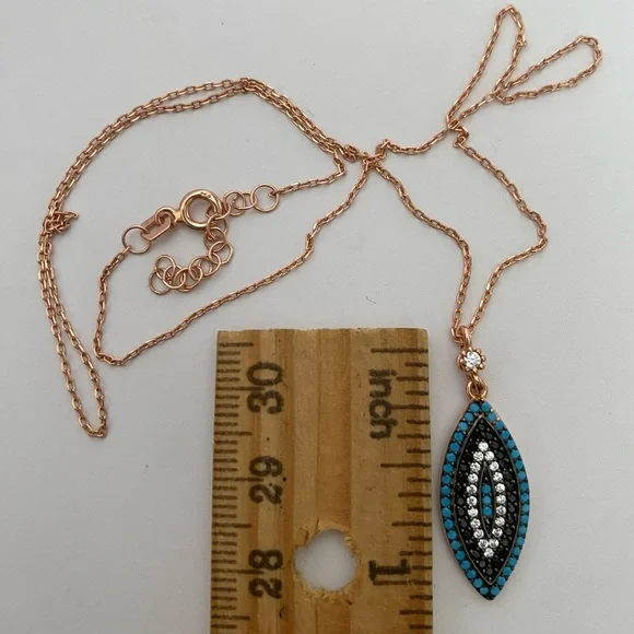 🧿 925 Silver necklace fancy oval evil eye cz turquoise